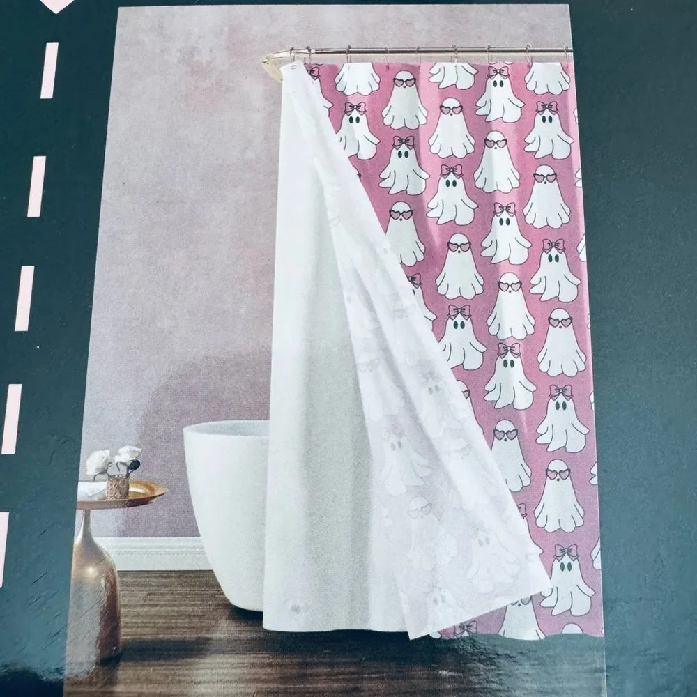 Betsey Johnson Pink Ghost Whimsigoth Halloween Shower Curtain Set